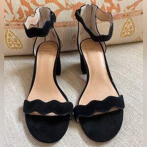 Black Scalloped Ankle Strap Suede Heels by INC. Women's Size: 6.5.